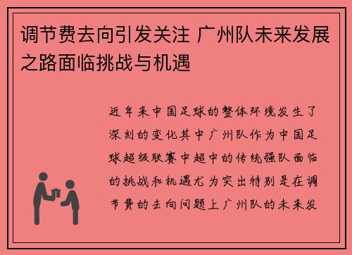 调节费去向引发关注 广州队未来发展之路面临挑战与机遇